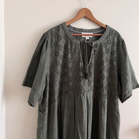 Nurture Westbound Eyelet Lace Tiered Dress sz 3X Olive Green Cottagecore Boho - Picture 9 of 12